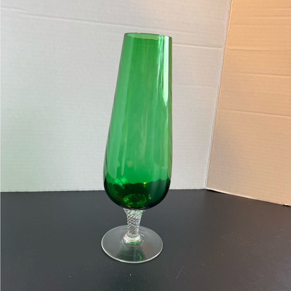 Vintage Empoli Green Twisted Stem Vase
